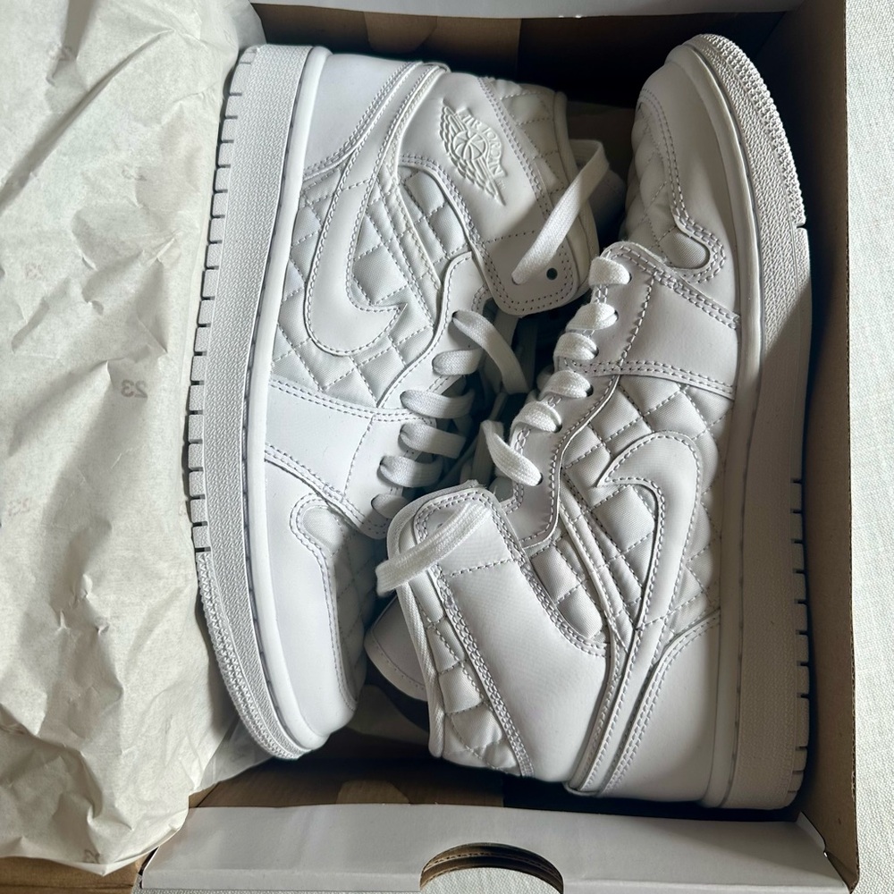 Jordan White Quilted Mid Sneakers